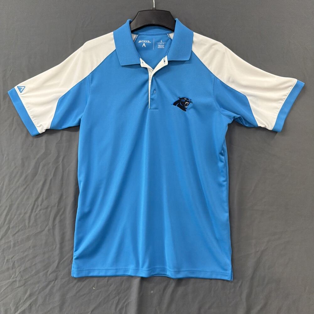 Carolina Panthers Antigua Short Sleeve Polo Shirt Men L Blue NFL Football